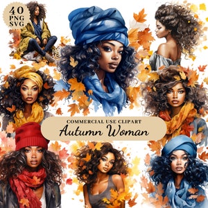 Paquete de imágenes prediseñadas de niña negra de otoño de acuarela, imágenes prediseñadas de escenas de otoño, granja de otoño de otoño, imágenes prediseñadas de niñas afroamericanas, PNG transparente