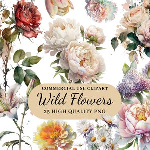 Watercolor Wild Flowers Clipart, Floral Clipart, Wedding Clipart, Flowers, Wild Flowers, Floral Boquets, Commercial Use, Transparent PNG