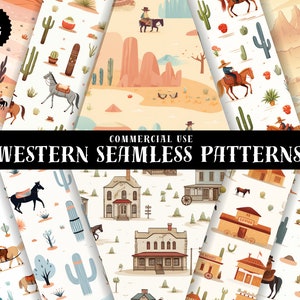 Seamless Western Pattern Bundle Digital Paper, Downloadable Cowboy, Printable Seamlesspattern, Printful Pattern, Softness Pattern