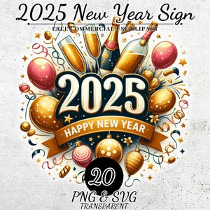 Feliz año nuevo 2025 Clipart, Decoraciones de año nuevo PNG SVG, Decoración de fiesta de año nuevo, Descarga digital de Nochevieja, Diario basura, Manualidades de papel