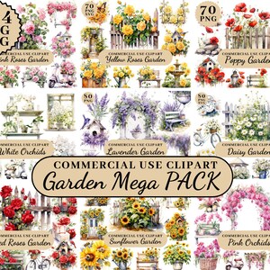 Aquarell Gartenarbeit Clipart Bündel, Aquarell Blumen Bündel, Mohnblume Rose Gänseblümchen Lavendel Sonnenblume, Geburtsblume Clipart Blumen Clipart Bundl