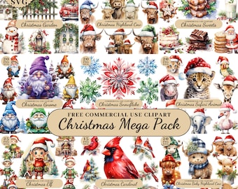 Watercolor Christmas Mega Bundle Clipart, Winter Clipart Bundle, Xmas Decor, Festive Clipart, Christmas Decorations Clipart, Junk Journal