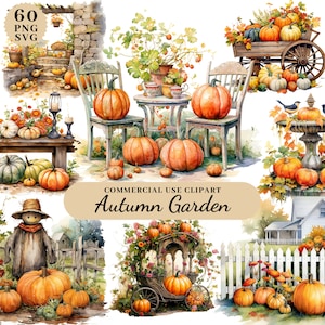 Bundle de cliparts aquarelle citrouille jardin, automne automne ferme, Clipart parfums d'automne, ensemble de cliparts automne confortable, Halloween, SVG PNG Transparent