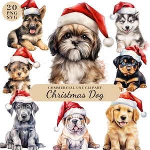 Aquarel kersthond clipart, kerst honden ornament, kerstversiering clipart, kerst honden print, 1e kerst hond
