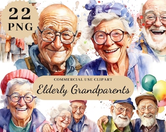 Watercolor Grandparents Clipart, Elderly, Cli part, Downloadable Clipart, Artful Clipart, Giftfor Grandparents, Grandparent Print, Grandma