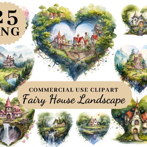 25 Acuarela Casa de Hadas Clipart PNG, Fairie Clipart, Imágenes Prediseñadas Místicas, Casa de Hadas Imprimible, Color de la Casa de Hadas, Casa de Hadas Digital