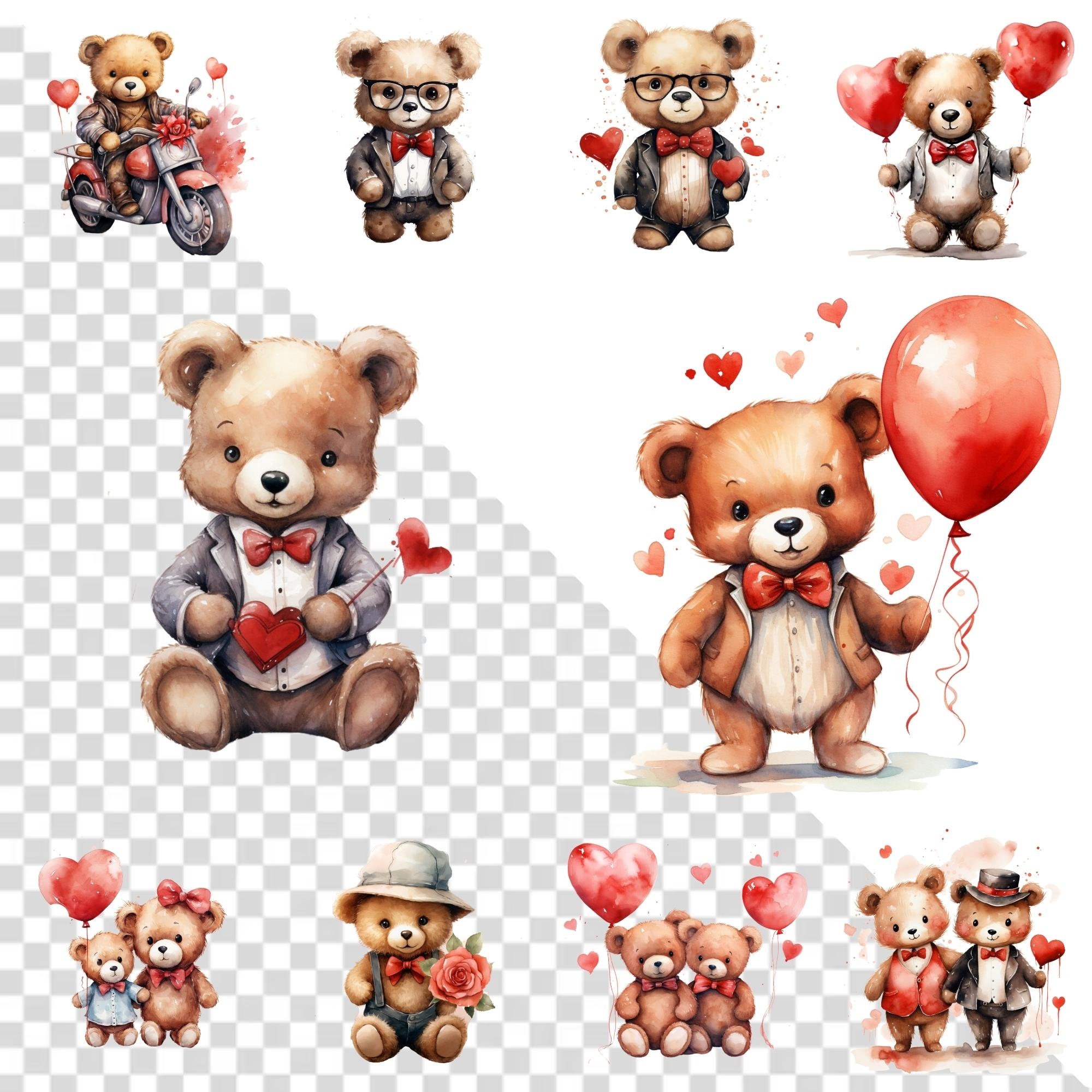 Watercolor Romantic Teddy Bear Clipart, Valentine Day SVG, Perfect for ...