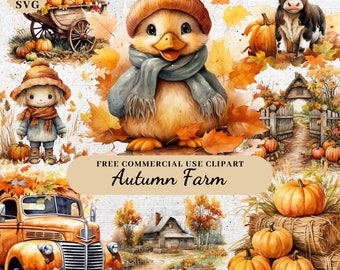 Aquarel herfst landbouw clipart, aquarel pompoen tuin clipart, herfstscènes clipart, herfst herfst boerderij, gezellige herfst clipart set