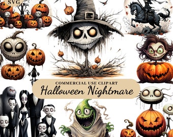 Halloween Nightmare Clipart Bundle, Halloween Mega Pack, Happy Halloween Clipart, Halloween Pumpkin Head, Digital Junk Journal Halloween