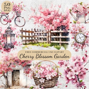 Aquarell Kirschblüte Garten Clipart, Hochzeit Clipart, Botanische Kirschblüte Clipart, transparente PNG SVG, Papiermodell, Sublimation