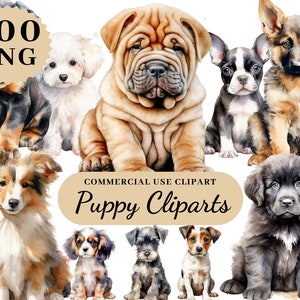 100 PNG Aquarell Welpen Clipart, Hund PNG Bundle, Hund Clipart, Aquarell Hund, Sofortiger Download, kommerzielle Nutzung, Transparente PNG, Welpe