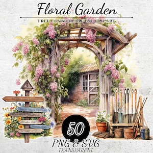 Aquarell Frühling Garten Clipart, Blumendekorationen Clipart, Gemalt Garten Clipart, Wildblumen Clipart, Transparente PNG SVG, Sublimation