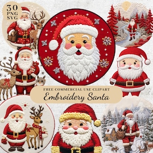 Santa Claus Embroidery Clipart - Christmas Digital Decorations - Winter Cute Digital Clipart - Junk Journal Supplies - Christmas Paper Craft