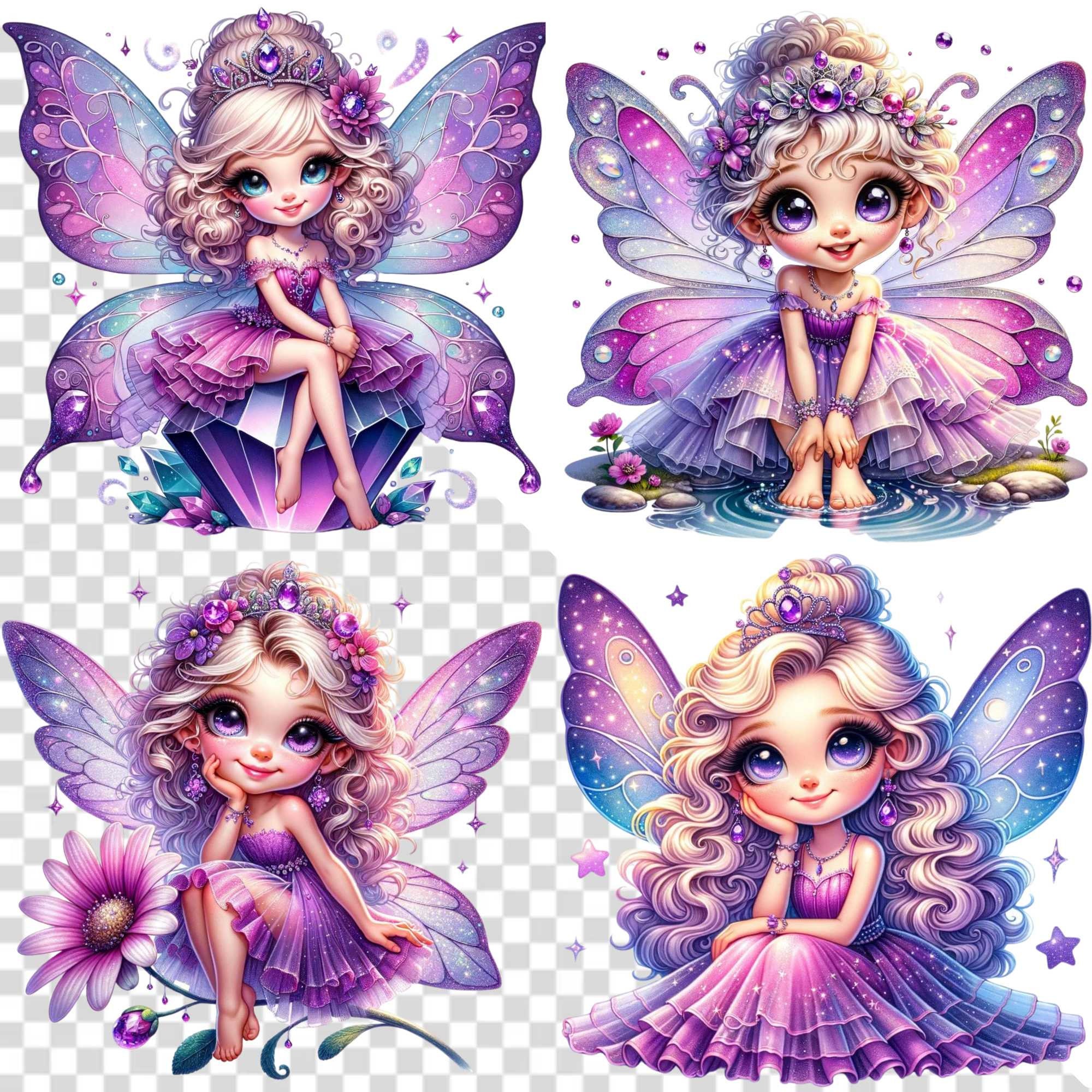 Watercolor Cute Purple Fairy Clipart, Magical Witch Clipart, Mystical ...