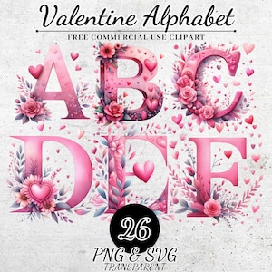 Valentinstag Alphabet Clipart, Buchstaben zum Thema Liebe, Romantische Sublimationsschrift, Herz Alphabet SVG PNG, Perfekt für DIY Kunsthandwerk und Geschenke