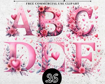 Valentijnsdag alfabet clipart, liefdesbrieven, romantisch sublimatielettertype, hartalfabet SVG png, perfect voor DIY Crafts & Gifts
