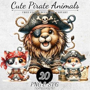 Safari Pirate Baby Animal Clipart, Nursery Woodland Animal Clipart, Nursery Decoration Clipart, Farming Animal Clipart, Pirates Clipart PNG
