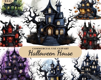 Aquarell Halloween Haus Clipart Bundle, gruselige Halloween Clipart, digitale Junk Journal Halloween Happy Halloween Clipart, kommerzielle Nutzung