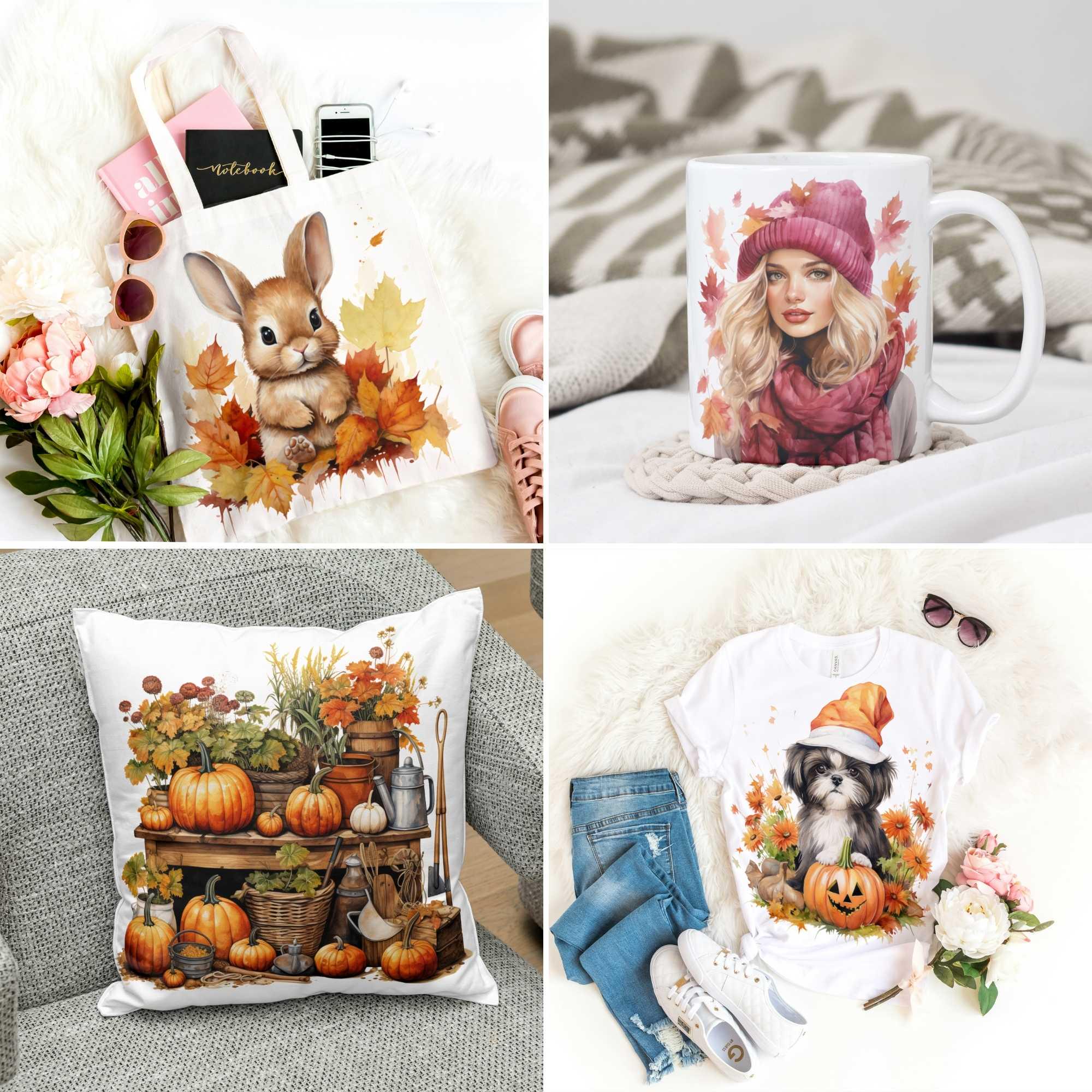 Watercolor Autumn Bundle Clipart PNG SVG Fall Clipart Wall Art Digital ...