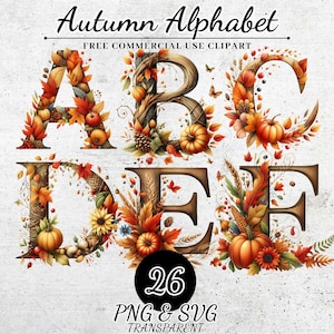 Alfabeto de otoño Clipart, Impresiones de otoño, Letras de sublimación de otoño, Fuente de letras del alfabeto de otoño SVG PNG, Letras de temporada acogedoras para manualidades