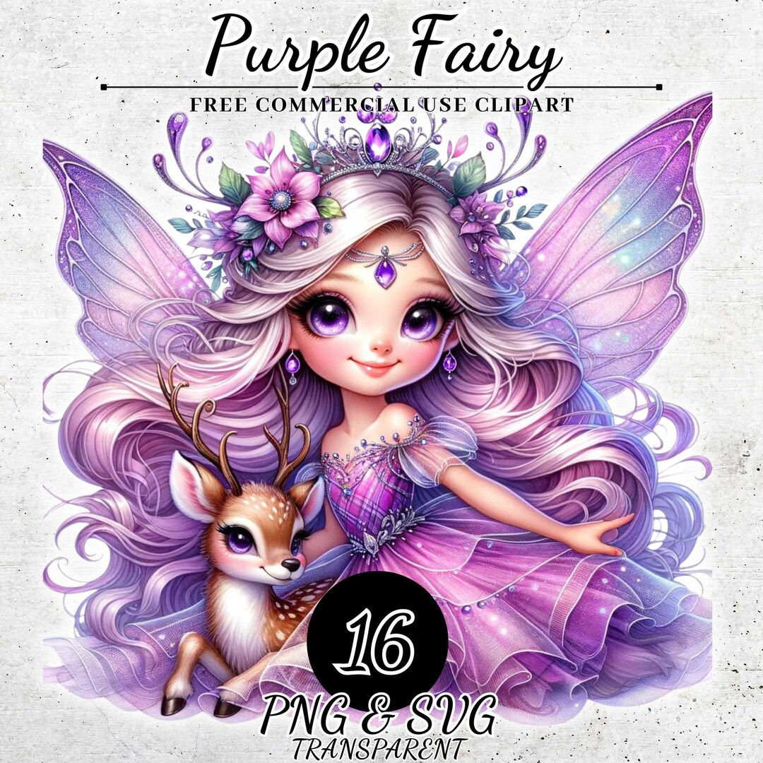 Watercolor Cute Purple Fairy Clipart, Magical Witch Clipart, Mystical ...