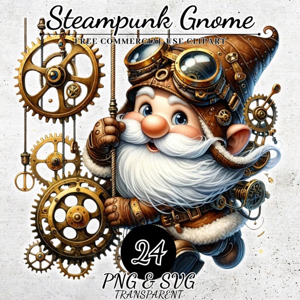 Watercolor Steampunk Gnome Clipart, Gnomes Watercolor Clipart, Festive Gnome Clipart, Digital Clipart Gnome PNG SVG, Needlework Teacher