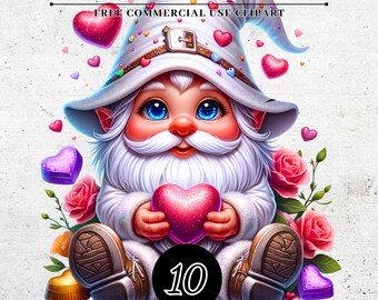 Cute Valentines Day Gnome Clipart, Cute Valentines Day Downloadable Decor, Junk Journals, Scrapbooks, Digital Planners, Transparent PNG SVG