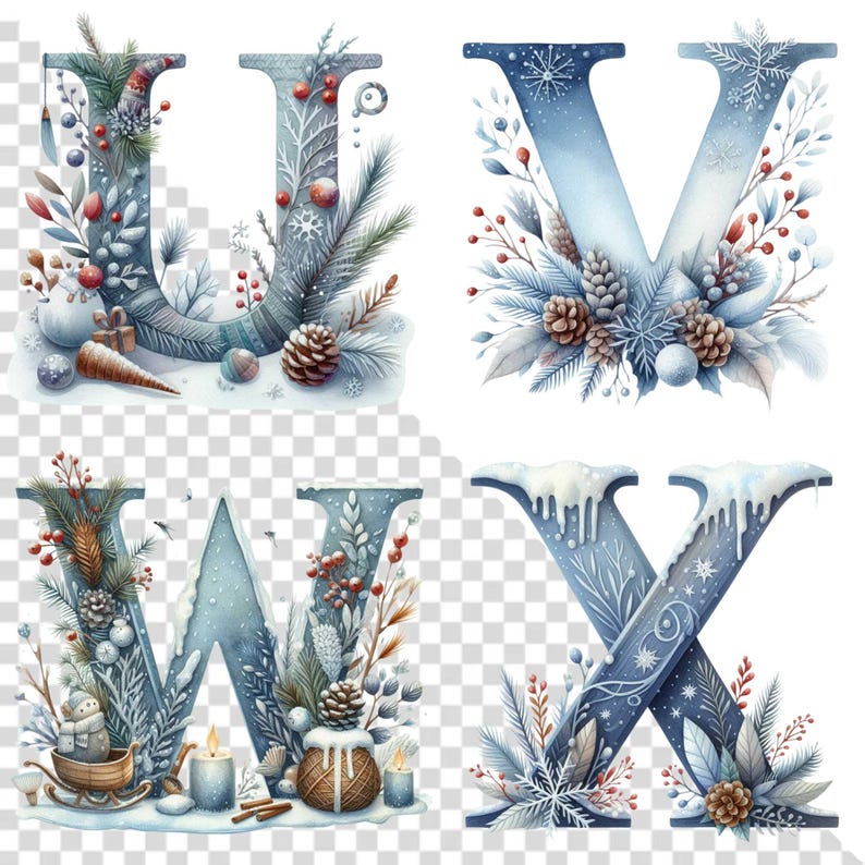 Winter Alphabet Clipart, Snowy Letters, Winter Sublimation Alphabet ...