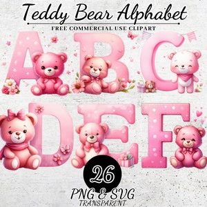 Lettera dell'alfabeto del carattere rosa Clipart SVG Download digitale PNG Lettera di sublimazione Decorazione Orsetto PNG Lettera dell'alfabeto personalizzata scaricabile
