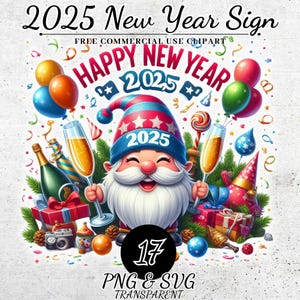 Feliz año nuevo 2025 Clipart, Decoraciones de año nuevo PNG SVG, Decoración de fiesta de año nuevo, Descarga digital de Nochevieja, Diario basura, Manualidades de papel