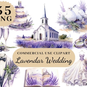Aquarell Lavendel Hochzeit Clipart, Hochzeit Willkommensschild, Lavendel Clipart, Blumen Clipart, Blumenstrauß, Eheringe und Cake Topper