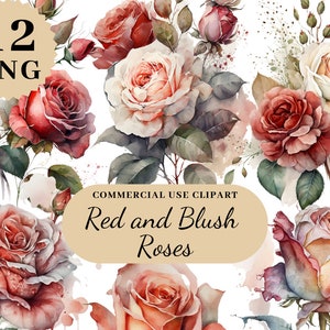 Watercolor Floral Clipart, Wedding Clipart, Red and Blush Flowers, Commercial Use, Roses Clipart, Flowers Clipar, Flowers, Floral Bouquet