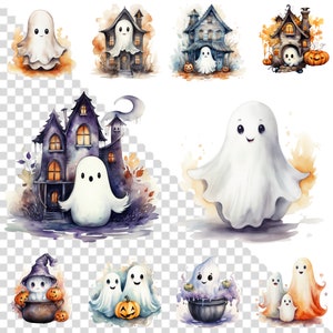 Halloween Cute Ghost Clipart Bundle, Halloween Mega Pack, Happy ...