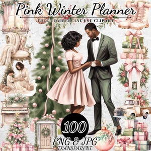 Clipart de planificador de invierno rosa, clipart de planificador navideño festivo, descarga digital PNG, lindos accesorios de planificador de invierno, arte organizador de vacaciones
