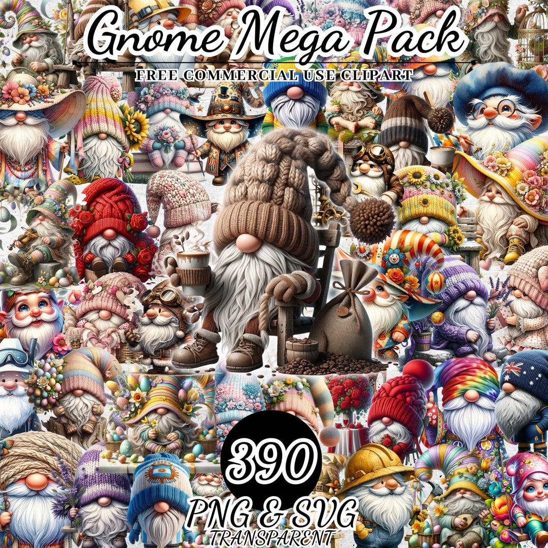 Watercolor Gnome Clipart Bundle, Garden Gnome Flower, Festive Gnome ...