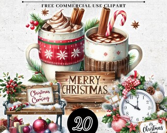 Watercolor Christmas Scene Clipart, Christmas Decorations Clipart, Christmas Winter Clipart, Winter Holidays Clip Art, Winter Cute Clipart
