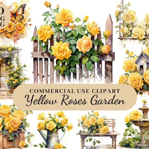 Aquarell gelbe Rosen Garten Clipart, Hochzeit Clipart, Botanische Rose Clipart, Gelbe Rose Artful Art, Rosen Clipart, Blumenstrauß