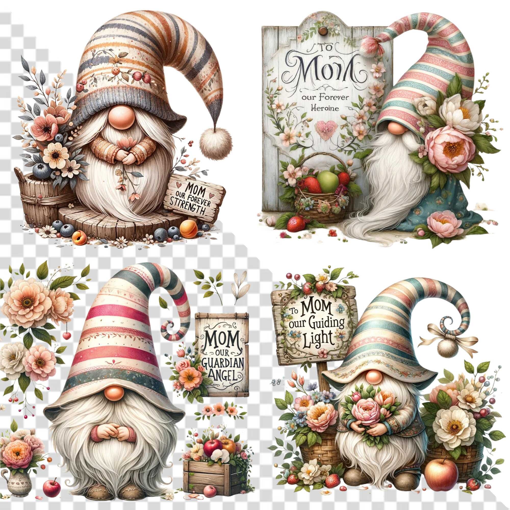 Watercolor Mother's Day Gnome Clipart , Mother's Day Sublimation Design ...