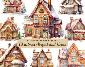 Watercolor Christmas Gingerbread House Clipart, Christmas Decorations PNG SVG, Christmas Decorations Clipart, Merry Christmas Clipart