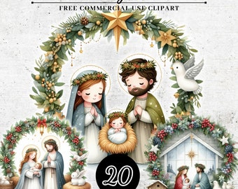 Watercolor Christmas Nativity Scene Clipart, Religious Holy Family Crafts and Decor, Transparent PNG, SVG Sublimation Design, Scrapbooking