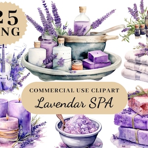 25 PNG aquarelle lavande SPA Clipart, Clipart lavandes, savon sel bien-être, Bouquet Floral, botanique fleurs Clipart, SPA boîte-cadeau
