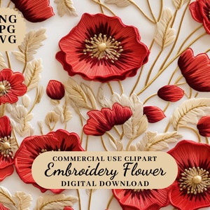Mohnblumen Stickerei Nahtloses wiederholbares Blumenmuster Herunterladbare Nahtlose Muster Druckbares Seamlesspattern Printful Pattern