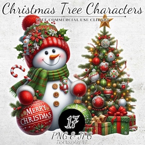 Imágenes prediseñadas de personajes de árboles de Navidad, gráficos festivos, lindos personajes de árboles PNG, arte de sublimación navideña, diseños divertidos para decoración artesanal