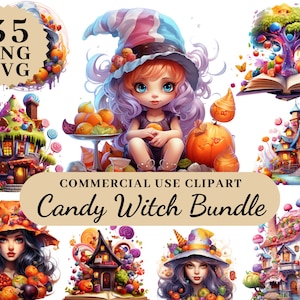Candy Witch Bundle Clipart Transparent PNG SVG Magical Witch Clipart Magic Clip Art Mystical Clipart Witchcraft Clipart