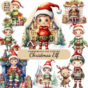 Acuarela Navidad Elf Clipart, Chrstmas Elf SVG PNG, Elf Christmas Graphic, Vintage Christmas Clipart, Elf Design, Diarios Basura