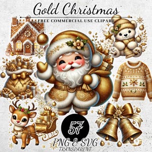 ゴールドのクリスマス クリップアート バンドル、冬の休日のクリップアート PNG、雪のクリスマス ツリーのデジタル ダウンロード、水彩画のクリスマス クリップアート PNG
