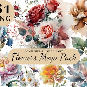 61 PNG Watercolor Floral Clipart, Wedding Clipart, Red and Blush Flowers, Commercial Use, Roses Clipart, Flowers Clipart, Floral Bouquet