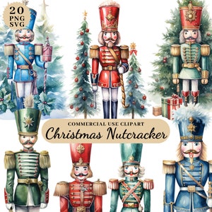 Clipart de quebra-nozes de Natal em aquarela, clipart de Natal Chinoiserie, clipart de decorações de Natal, pacote SVG de clipart de Natal
