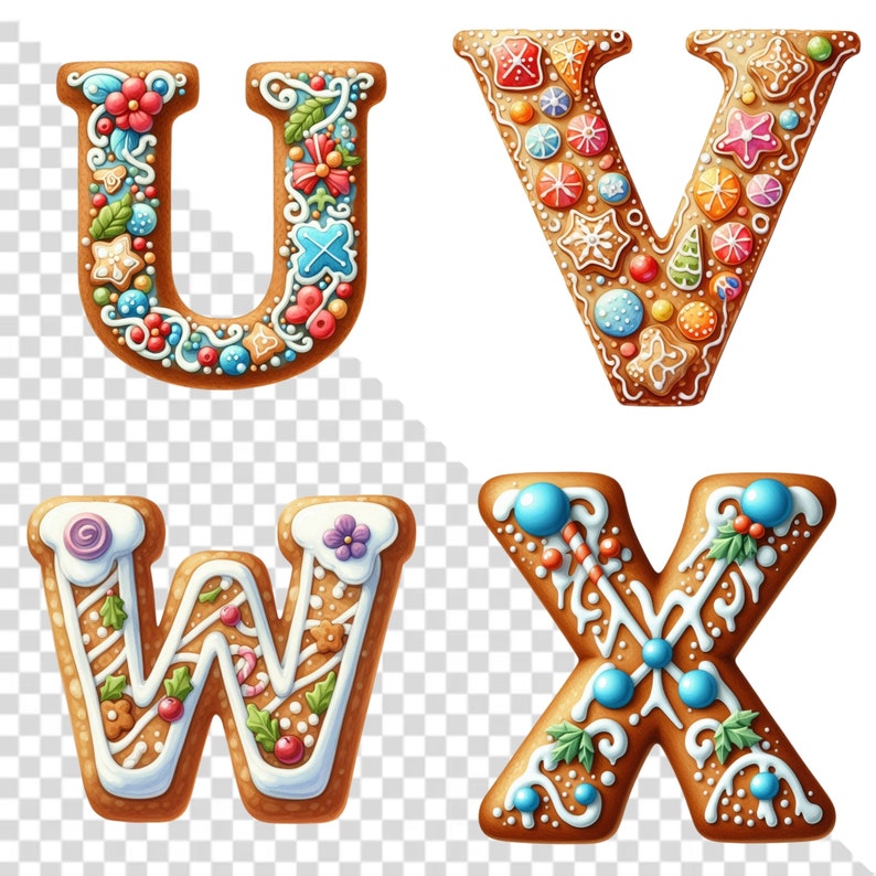 Christmas Gingerbread Alphabet Clipart, Retro Christmas Sublimation ...