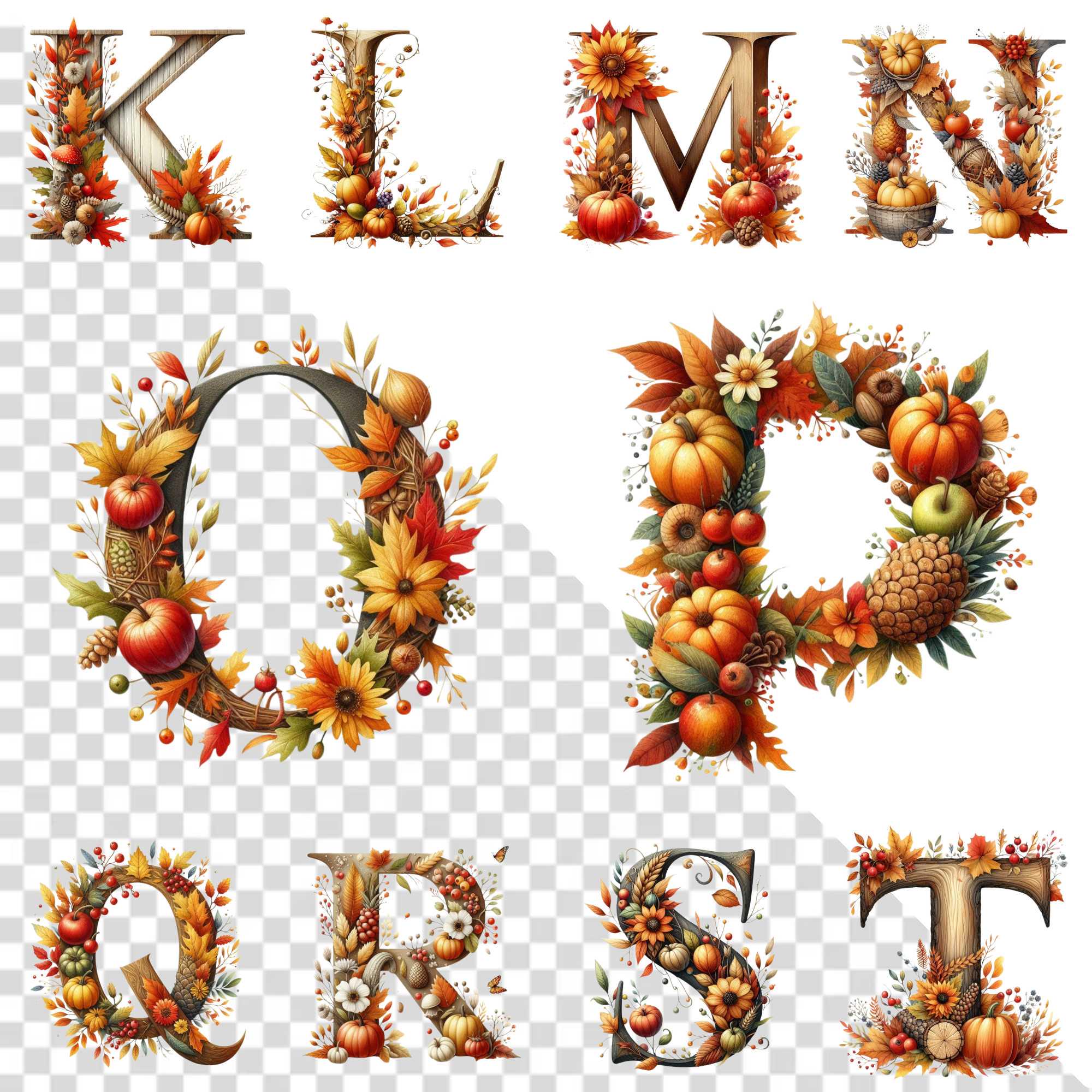 Autumn Letter Clipart, Fall Alphabet Prints, Cozy Sublimation Letters ...